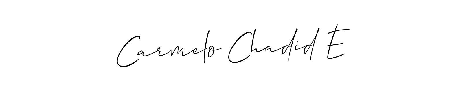 The best way (Allison_Script) to make a short signature is to pick only two or three words in your name. The name Carmelo Chadid E include a total of six letters. For converting this name. Carmelo Chadid E signature style 2 images and pictures png