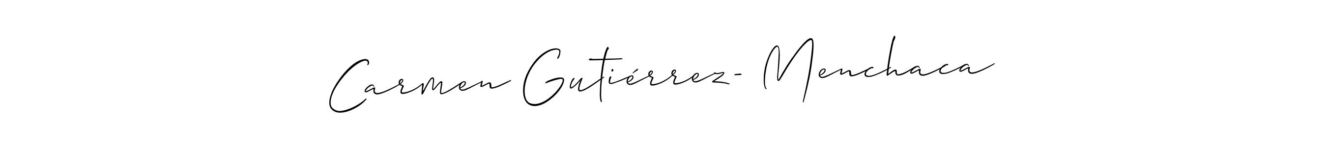 The best way (Allison_Script) to make a short signature is to pick only two or three words in your name. The name Carmen Gutiérrez- Menchaca include a total of six letters. For converting this name. Carmen Gutiérrez- Menchaca signature style 2 images and pictures png