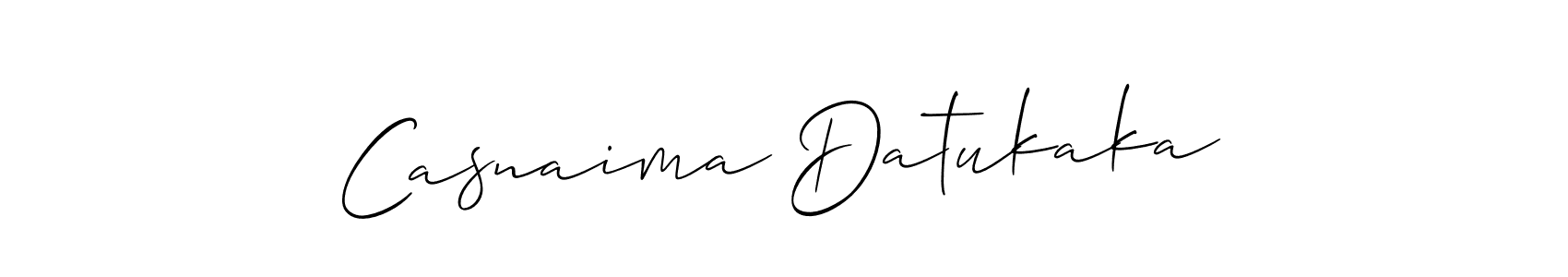 How to make Casnaima Datukaka name signature. Use Allison_Script style for creating short signs online. This is the latest handwritten sign. Casnaima Datukaka signature style 2 images and pictures png