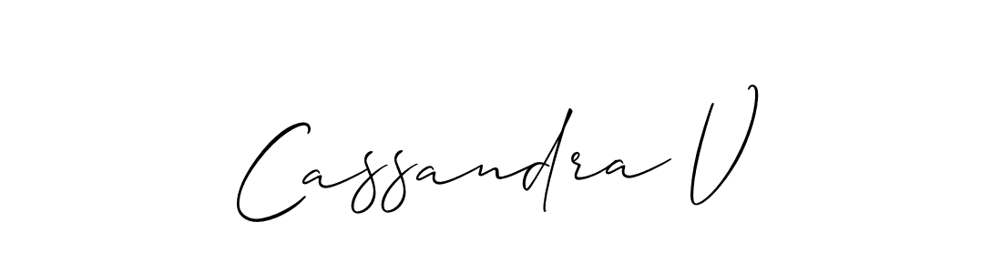 You should practise on your own different ways (Allison_Script) to write your name (Cassandra V) in signature. don't let someone else do it for you. Cassandra V signature style 2 images and pictures png