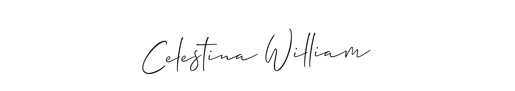 Similarly Allison_Script is the best handwritten signature design. Signature creator online .You can use it as an online autograph creator for name Celestina William. Celestina William signature style 2 images and pictures png