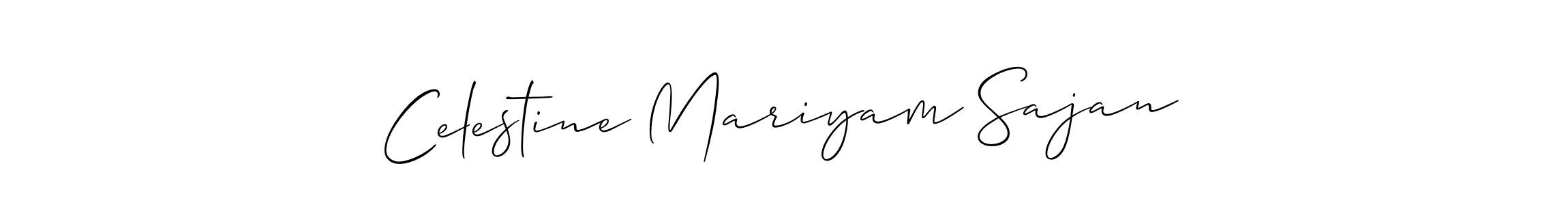 The best way (Allison_Script) to make a short signature is to pick only two or three words in your name. The name Celestine Mariyam Sajan include a total of six letters. For converting this name. Celestine Mariyam Sajan signature style 2 images and pictures png