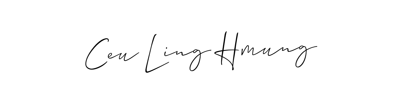 if you are searching for the best signature style for your name Ceu Ling Hmung. so please give up your signature search. here we have designed multiple signature styles  using Allison_Script. Ceu Ling Hmung signature style 2 images and pictures png