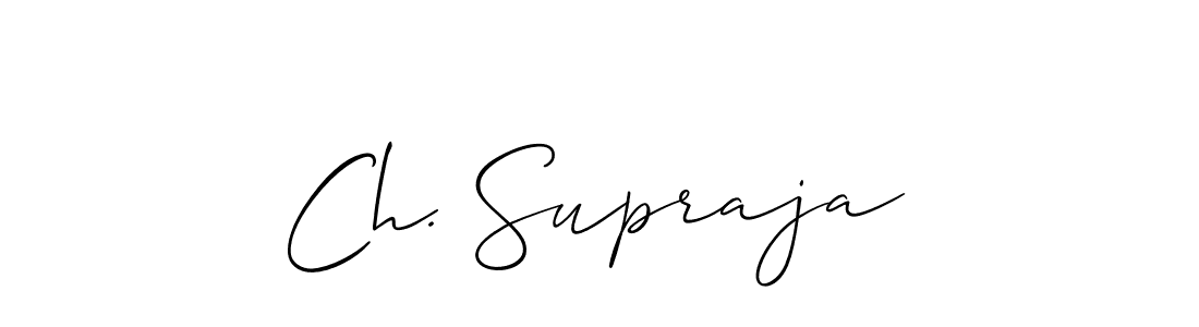 The best way (Allison_Script) to make a short signature is to pick only two or three words in your name. The name Ch. Supraja include a total of six letters. For converting this name. Ch. Supraja signature style 2 images and pictures png