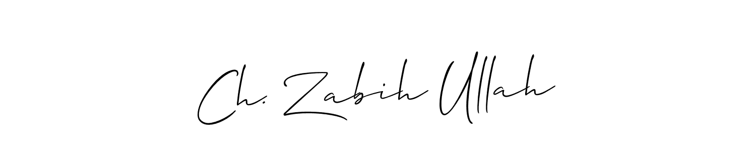 The best way (Allison_Script) to make a short signature is to pick only two or three words in your name. The name Ch. Zabih Ullah include a total of six letters. For converting this name. Ch. Zabih Ullah signature style 2 images and pictures png