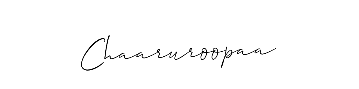 The best way (Allison_Script) to make a short signature is to pick only two or three words in your name. The name Chaaruroopaa include a total of six letters. For converting this name. Chaaruroopaa signature style 2 images and pictures png