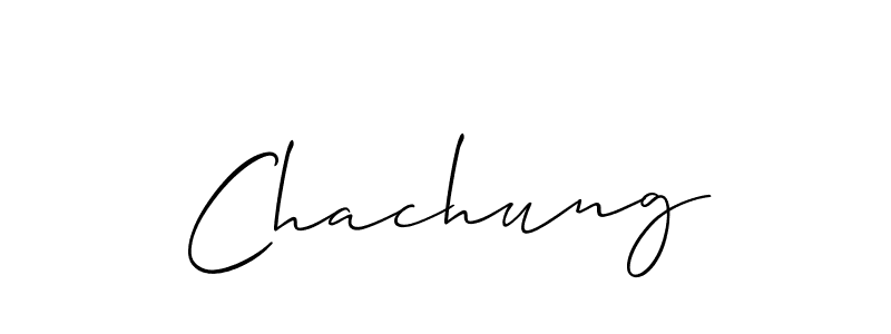 Design your own signature with our free online signature maker. With this signature software, you can create a handwritten (Allison_Script) signature for name Chachung. Chachung signature style 2 images and pictures png