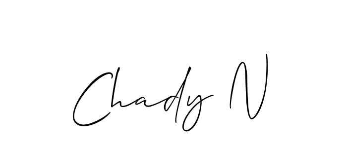The best way (Allison_Script) to make a short signature is to pick only two or three words in your name. The name Chady N include a total of six letters. For converting this name. Chady N signature style 2 images and pictures png