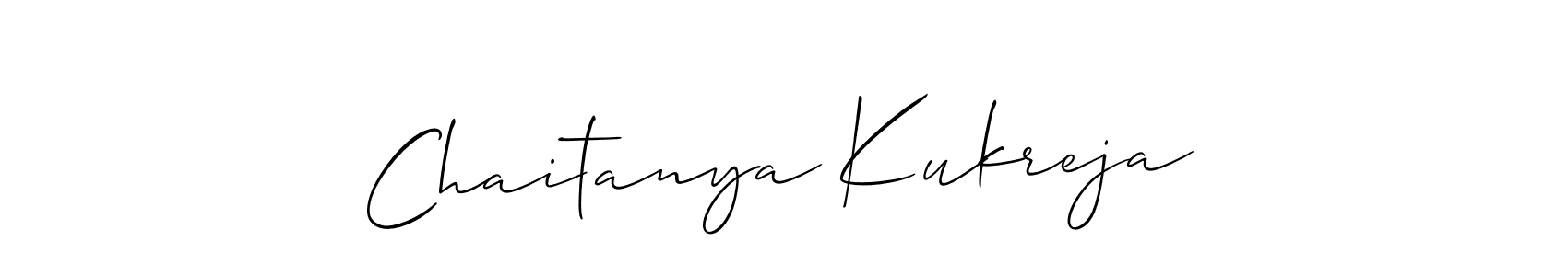 The best way (Allison_Script) to make a short signature is to pick only two or three words in your name. The name Chaitanya Kukreja include a total of six letters. For converting this name. Chaitanya Kukreja signature style 2 images and pictures png