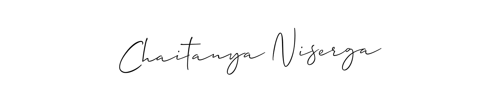 The best way (Allison_Script) to make a short signature is to pick only two or three words in your name. The name Chaitanya Niserga include a total of six letters. For converting this name. Chaitanya Niserga signature style 2 images and pictures png