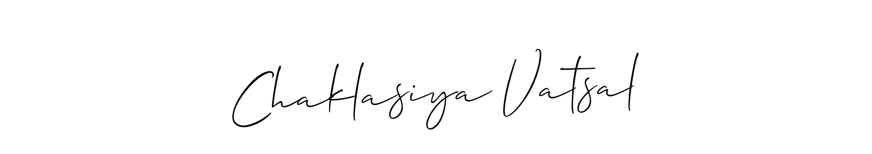 Also You can easily find your signature by using the search form. We will create Chaklasiya Vatsal name handwritten signature images for you free of cost using Allison_Script sign style. Chaklasiya Vatsal signature style 2 images and pictures png