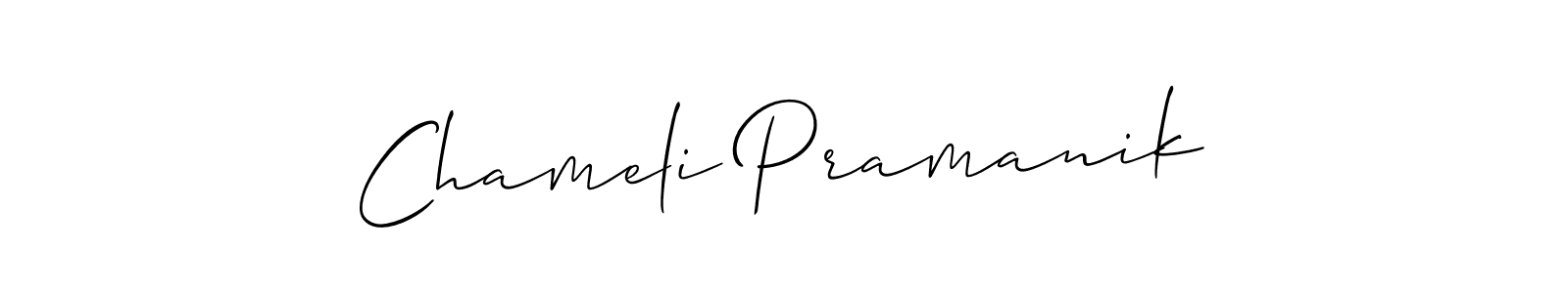 Make a beautiful signature design for name Chameli Pramanik. With this signature (Allison_Script) style, you can create a handwritten signature for free. Chameli Pramanik signature style 2 images and pictures png