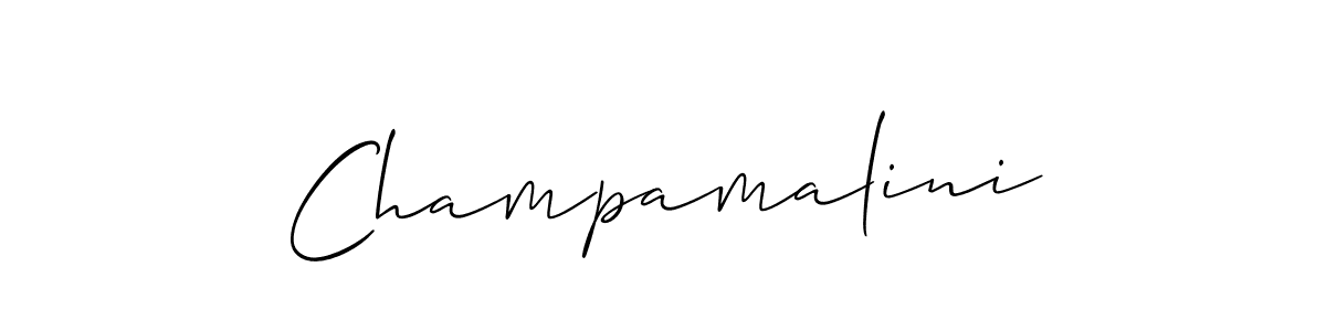 The best way (Allison_Script) to make a short signature is to pick only two or three words in your name. The name Champamalini include a total of six letters. For converting this name. Champamalini signature style 2 images and pictures png