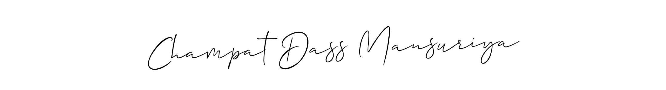 The best way (Allison_Script) to make a short signature is to pick only two or three words in your name. The name Champat Dass Mansuriya include a total of six letters. For converting this name. Champat Dass Mansuriya signature style 2 images and pictures png