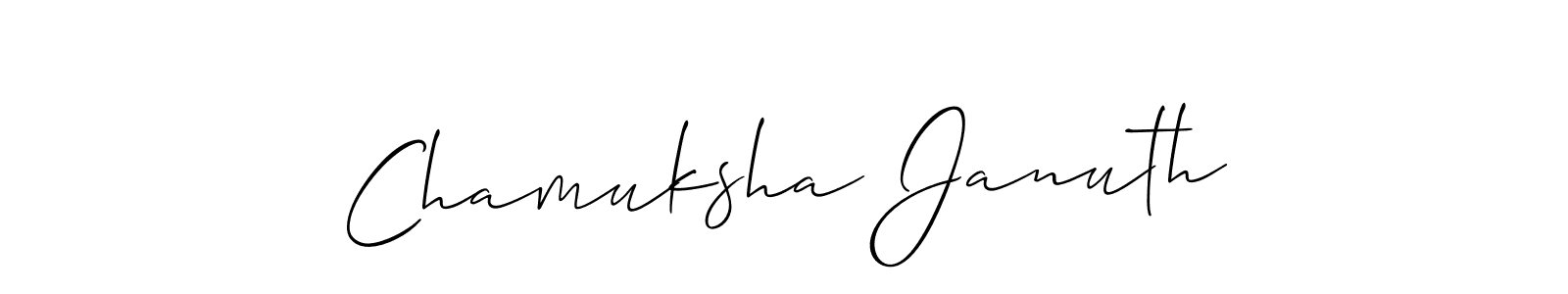 Also You can easily find your signature by using the search form. We will create Chamuksha Januth name handwritten signature images for you free of cost using Allison_Script sign style. Chamuksha Januth signature style 2 images and pictures png