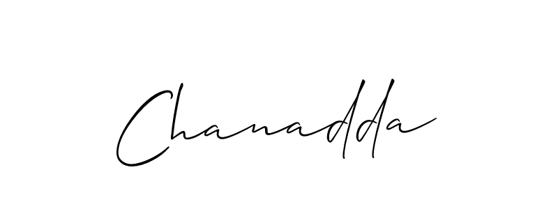 Allison_Script is a professional signature style that is perfect for those who want to add a touch of class to their signature. It is also a great choice for those who want to make their signature more unique. Get Chanadda name to fancy signature for free. Chanadda signature style 2 images and pictures png