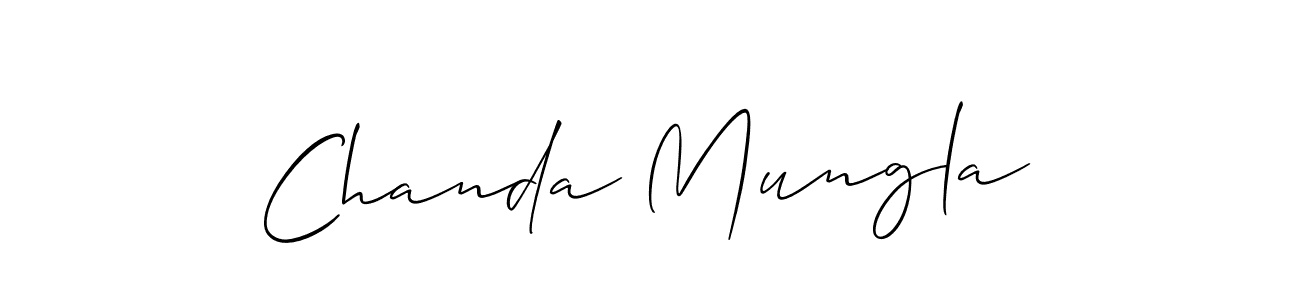 The best way (Allison_Script) to make a short signature is to pick only two or three words in your name. The name Chanda Mungla include a total of six letters. For converting this name. Chanda Mungla signature style 2 images and pictures png