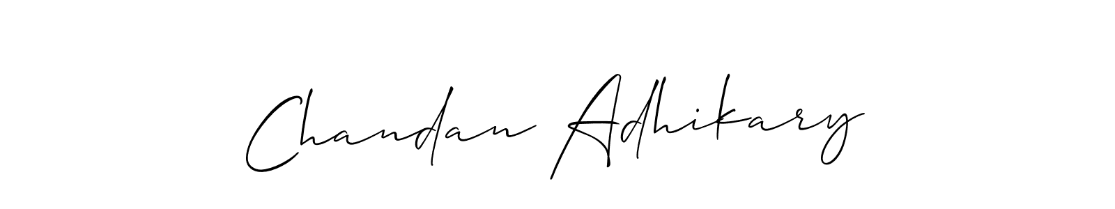 The best way (Allison_Script) to make a short signature is to pick only two or three words in your name. The name Chandan Adhikary include a total of six letters. For converting this name. Chandan Adhikary signature style 2 images and pictures png