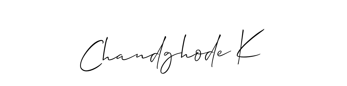 Also You can easily find your signature by using the search form. We will create Chandghode K name handwritten signature images for you free of cost using Allison_Script sign style. Chandghode K signature style 2 images and pictures png