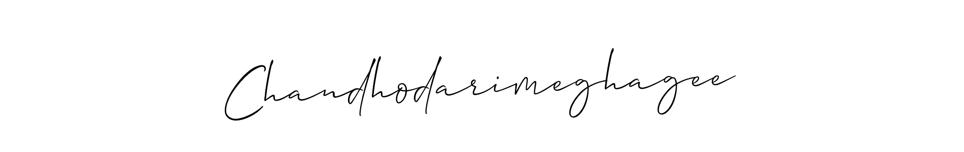 The best way (Allison_Script) to make a short signature is to pick only two or three words in your name. The name Chandhodarimeghagee include a total of six letters. For converting this name. Chandhodarimeghagee signature style 2 images and pictures png