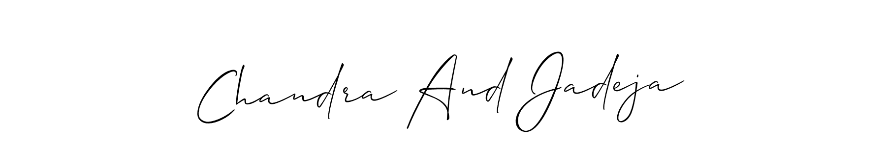 How to make Chandra And Jadeja name signature. Use Allison_Script style for creating short signs online. This is the latest handwritten sign. Chandra And Jadeja signature style 2 images and pictures png