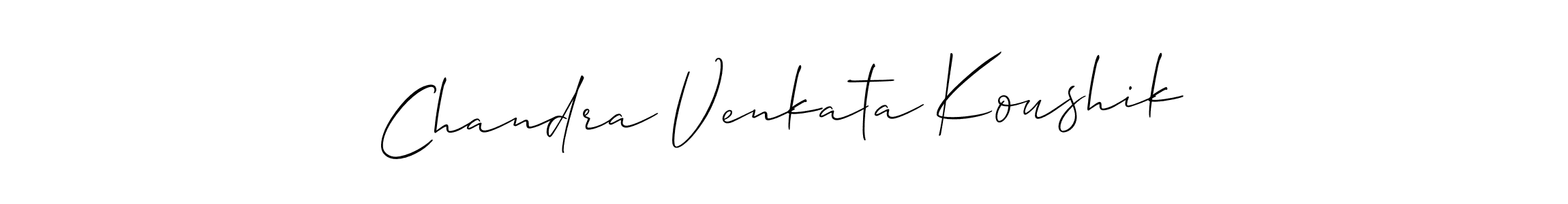The best way (Allison_Script) to make a short signature is to pick only two or three words in your name. The name Chandra Venkata Koushik include a total of six letters. For converting this name. Chandra Venkata Koushik signature style 2 images and pictures png