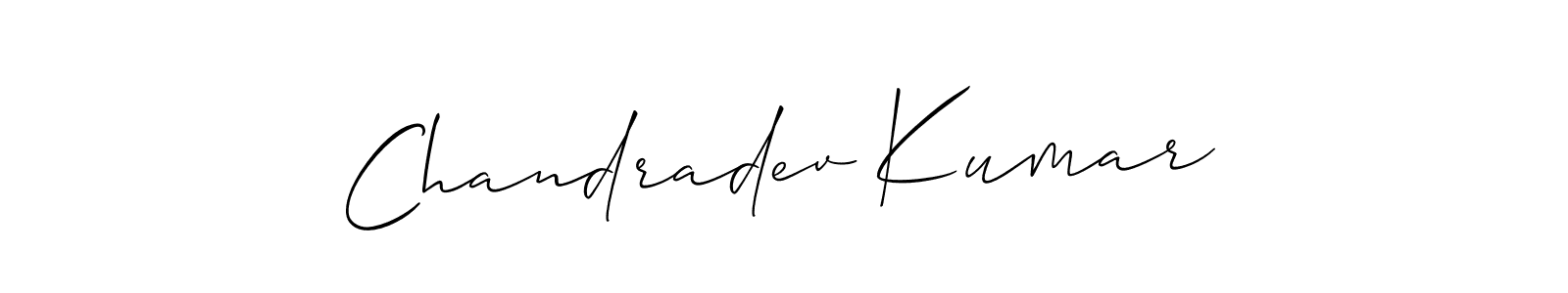 The best way (Allison_Script) to make a short signature is to pick only two or three words in your name. The name Chandradev Kumar include a total of six letters. For converting this name. Chandradev Kumar signature style 2 images and pictures png