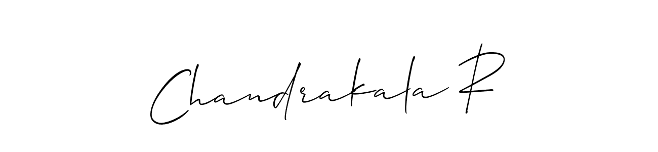 The best way (Allison_Script) to make a short signature is to pick only two or three words in your name. The name Chandrakala R include a total of six letters. For converting this name. Chandrakala R signature style 2 images and pictures png