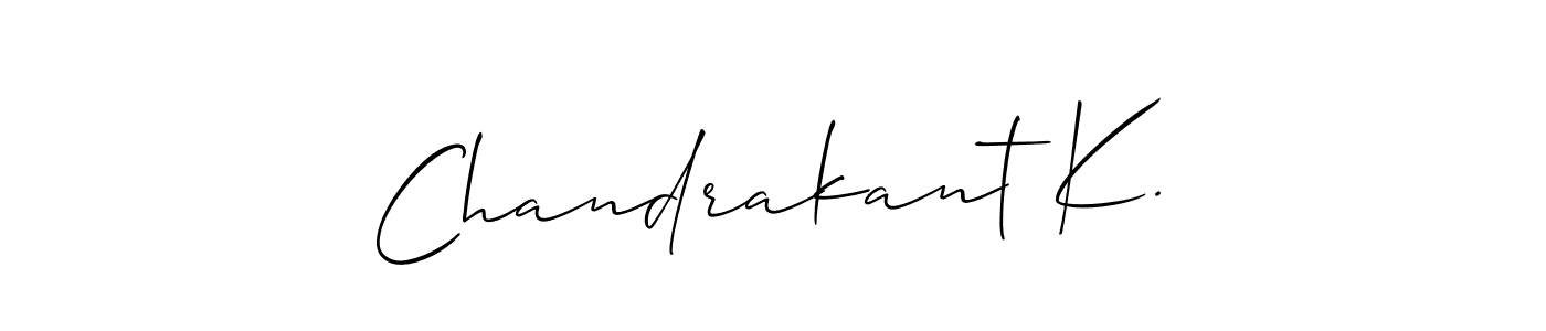 The best way (Allison_Script) to make a short signature is to pick only two or three words in your name. The name Chandrakant K. include a total of six letters. For converting this name. Chandrakant K. signature style 2 images and pictures png