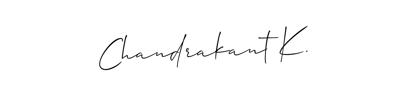 The best way (Allison_Script) to make a short signature is to pick only two or three words in your name. The name Chandrakant K. include a total of six letters. For converting this name. Chandrakant K. signature style 2 images and pictures png