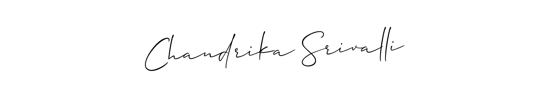 The best way (Allison_Script) to make a short signature is to pick only two or three words in your name. The name Chandrika Srivalli include a total of six letters. For converting this name. Chandrika Srivalli signature style 2 images and pictures png