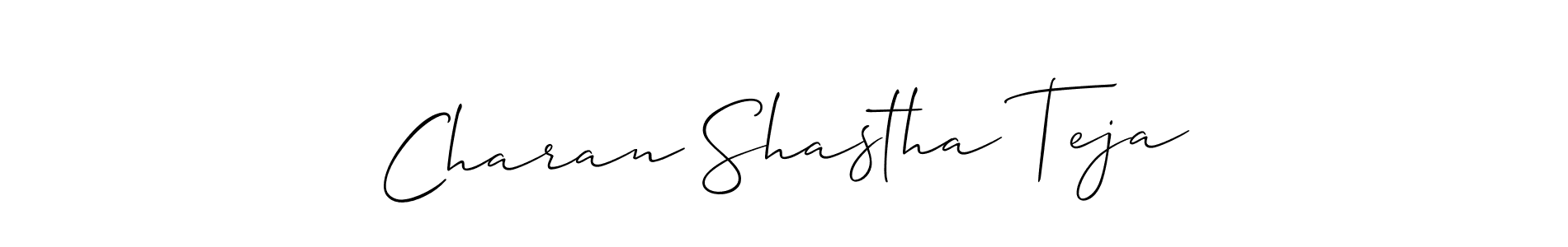 if you are searching for the best signature style for your name Charan Shastha Teja. so please give up your signature search. here we have designed multiple signature styles  using Allison_Script. Charan Shastha Teja signature style 2 images and pictures png