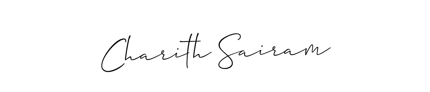 The best way (Allison_Script) to make a short signature is to pick only two or three words in your name. The name Charith Sairam include a total of six letters. For converting this name. Charith Sairam signature style 2 images and pictures png