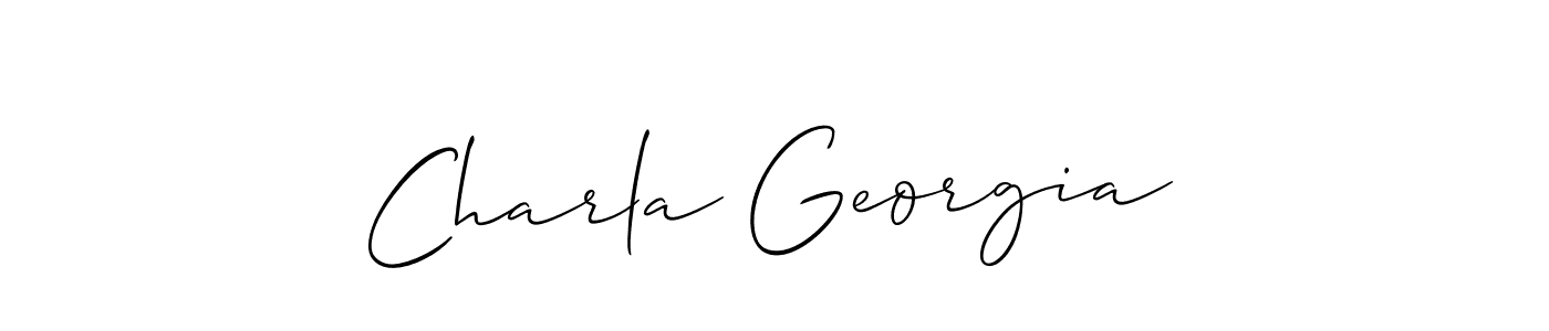The best way (Allison_Script) to make a short signature is to pick only two or three words in your name. The name Charla Georgia include a total of six letters. For converting this name. Charla Georgia signature style 2 images and pictures png
