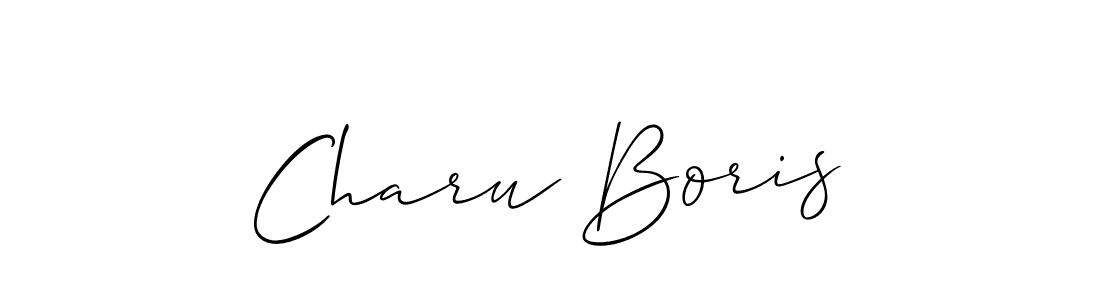 The best way (Allison_Script) to make a short signature is to pick only two or three words in your name. The name Charu Boris include a total of six letters. For converting this name. Charu Boris signature style 2 images and pictures png