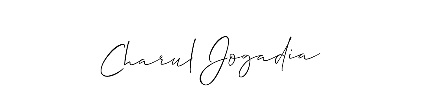 The best way (Allison_Script) to make a short signature is to pick only two or three words in your name. The name Charul Jogadia include a total of six letters. For converting this name. Charul Jogadia signature style 2 images and pictures png