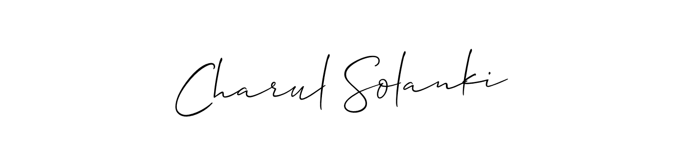 The best way (Allison_Script) to make a short signature is to pick only two or three words in your name. The name Charul Solanki include a total of six letters. For converting this name. Charul Solanki signature style 2 images and pictures png