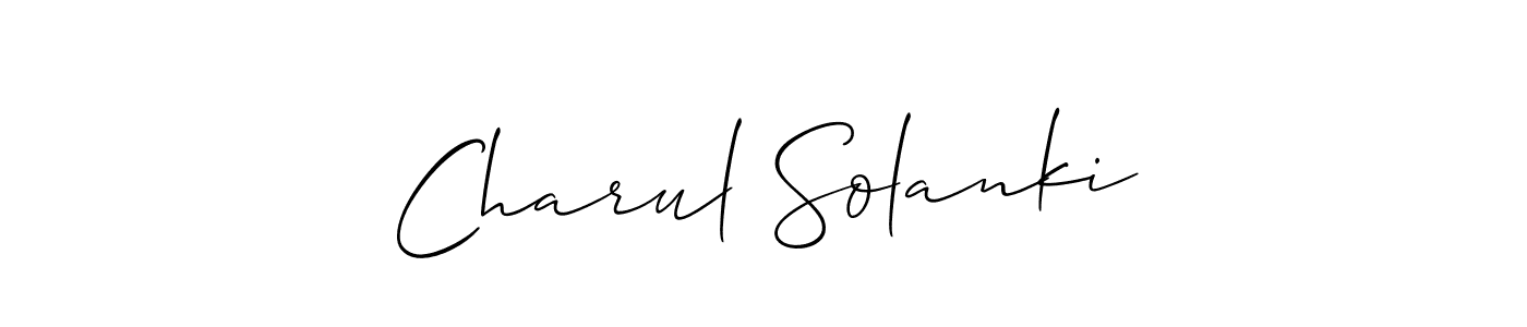 The best way (Allison_Script) to make a short signature is to pick only two or three words in your name. The name Charul Solanki include a total of six letters. For converting this name. Charul Solanki signature style 2 images and pictures png