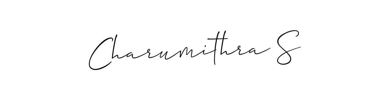 The best way (Allison_Script) to make a short signature is to pick only two or three words in your name. The name Charumithra S include a total of six letters. For converting this name. Charumithra S signature style 2 images and pictures png