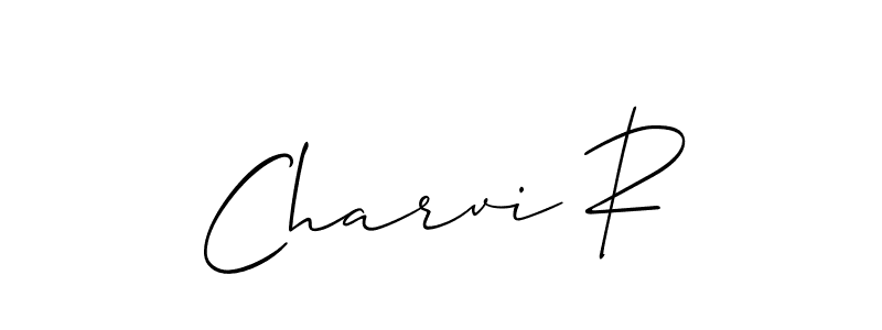 The best way (Allison_Script) to make a short signature is to pick only two or three words in your name. The name Charvi R include a total of six letters. For converting this name. Charvi R signature style 2 images and pictures png