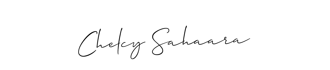 The best way (Allison_Script) to make a short signature is to pick only two or three words in your name. The name Chelcy Sahaara include a total of six letters. For converting this name. Chelcy Sahaara signature style 2 images and pictures png