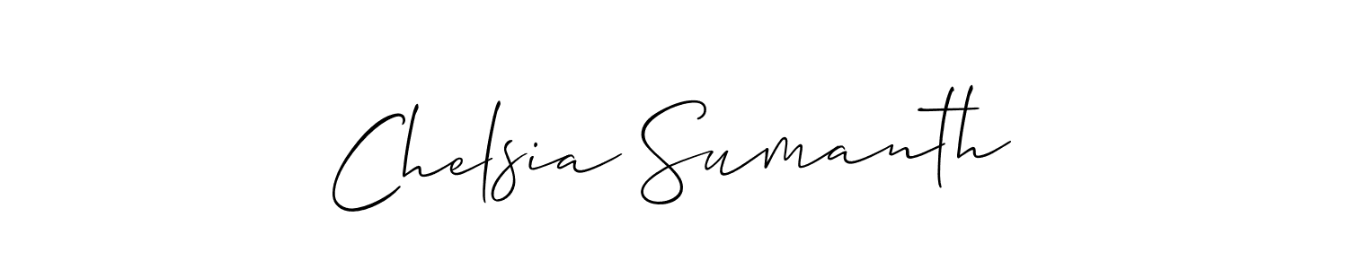 How to make Chelsia Sumanth name signature. Use Allison_Script style for creating short signs online. This is the latest handwritten sign. Chelsia Sumanth signature style 2 images and pictures png