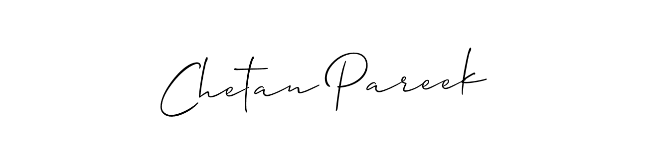 The best way (Allison_Script) to make a short signature is to pick only two or three words in your name. The name Chetan Pareek include a total of six letters. For converting this name. Chetan Pareek signature style 2 images and pictures png