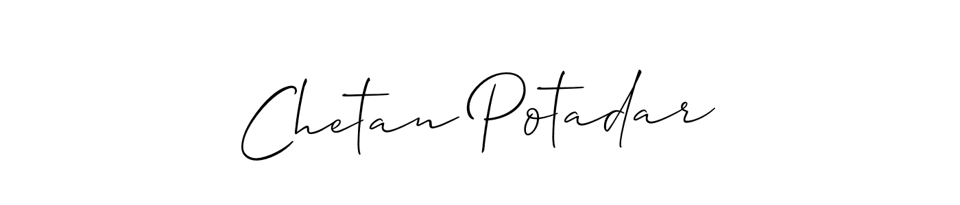 The best way (Allison_Script) to make a short signature is to pick only two or three words in your name. The name Chetan Potadar include a total of six letters. For converting this name. Chetan Potadar signature style 2 images and pictures png