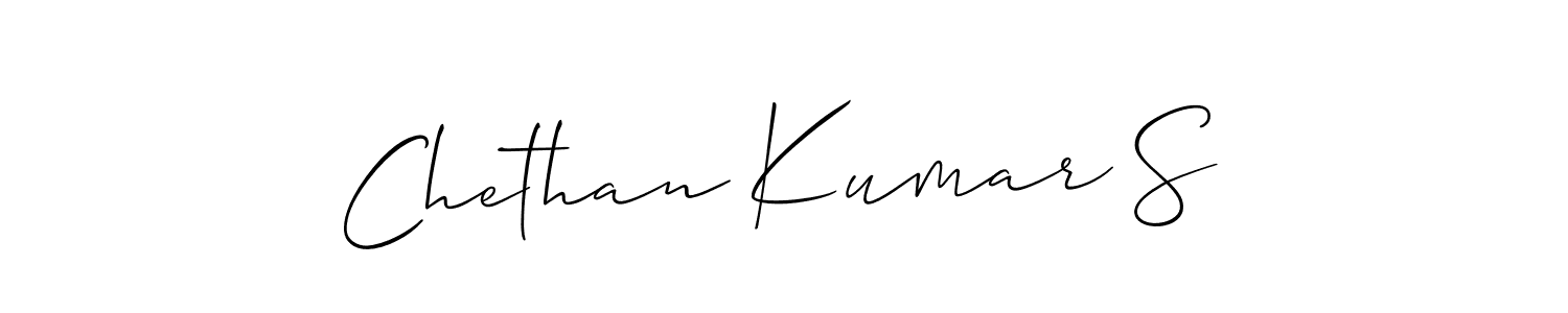 The best way (Allison_Script) to make a short signature is to pick only two or three words in your name. The name Chethan Kumar S include a total of six letters. For converting this name. Chethan Kumar S signature style 2 images and pictures png