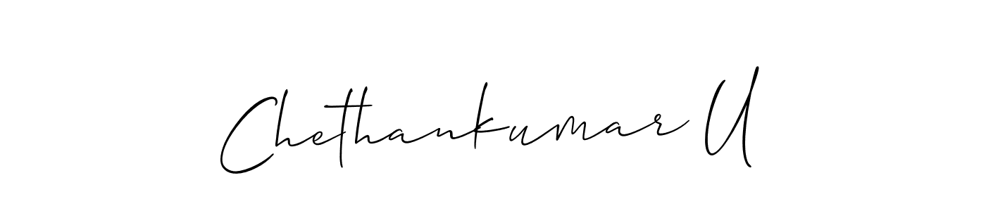The best way (Allison_Script) to make a short signature is to pick only two or three words in your name. The name Chethankumar U include a total of six letters. For converting this name. Chethankumar U signature style 2 images and pictures png