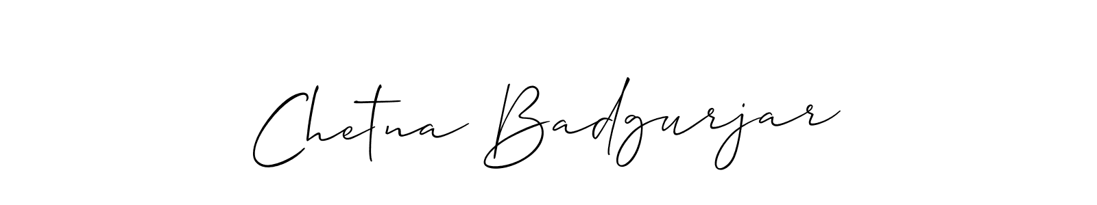 The best way (Allison_Script) to make a short signature is to pick only two or three words in your name. The name Chetna Badgurjar include a total of six letters. For converting this name. Chetna Badgurjar signature style 2 images and pictures png
