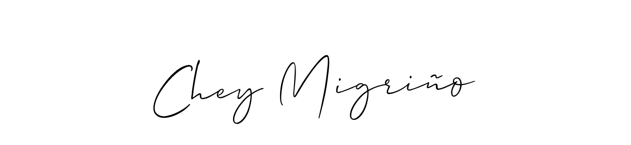 Use a signature maker to create a handwritten signature online. With this signature software, you can design (Allison_Script) your own signature for name Chey Migriño. Chey Migriño signature style 2 images and pictures png
