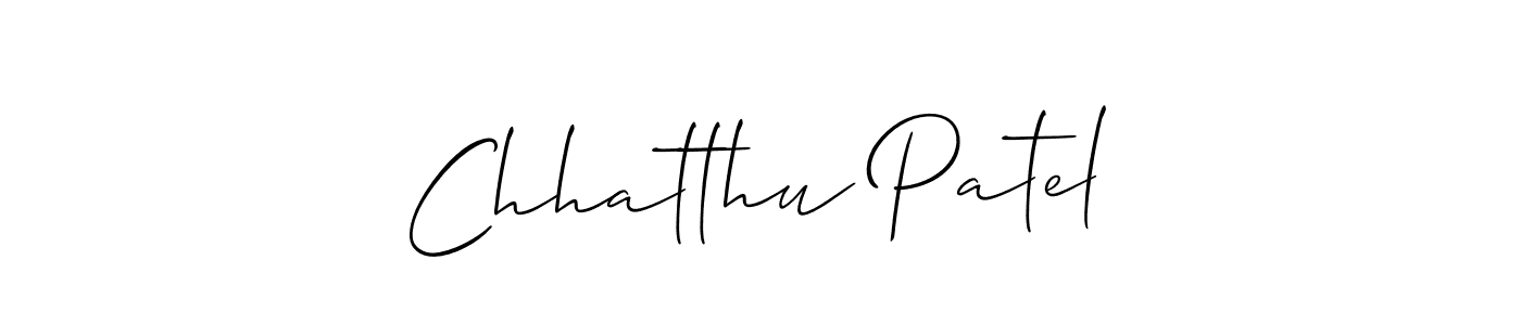 The best way (Allison_Script) to make a short signature is to pick only two or three words in your name. The name Chhatthu Patel include a total of six letters. For converting this name. Chhatthu Patel signature style 2 images and pictures png