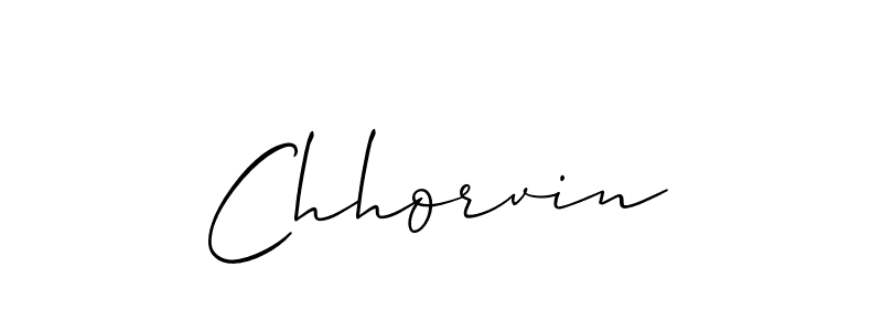 Use a signature maker to create a handwritten signature online. With this signature software, you can design (Allison_Script) your own signature for name Chhorvin. Chhorvin signature style 2 images and pictures png
